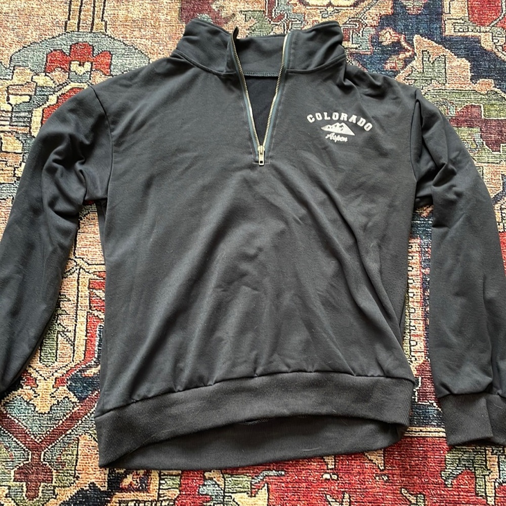 grey half zip Aspen, Colorado crew neck.
